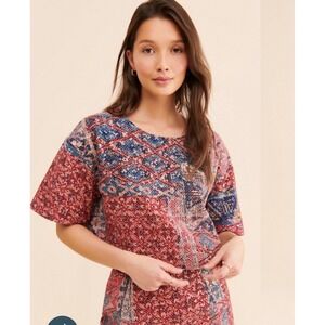 Nikita Mhaisalkar Anthropologie Red Blue Sequin Patchwork Crop Top Blouse M